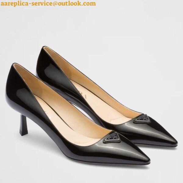 Replica Prada Slingback Pumps 55mm in Black Patent with Crystals Ornament 13