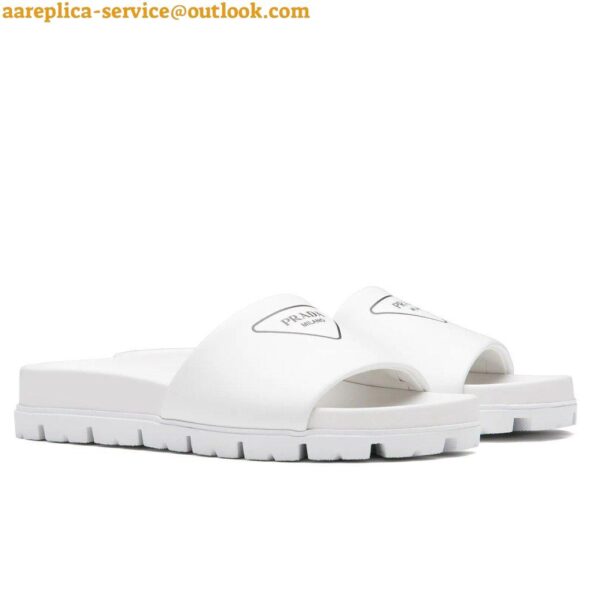 Replica Prada White Leather Slides with Printed Triangle Logo