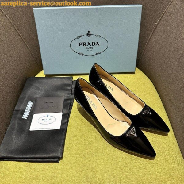 Replica Prada Slingback Pumps 55mm in Black Patent with Crystals Ornament 17