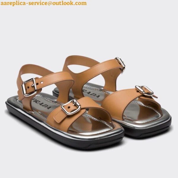 Replica Prada Double-strap Sandals In Brown Leather