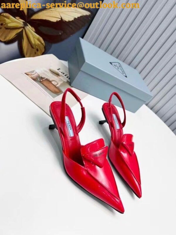 Replica Prada Slingback Pumps 55MM In Red Brushed Leather 7