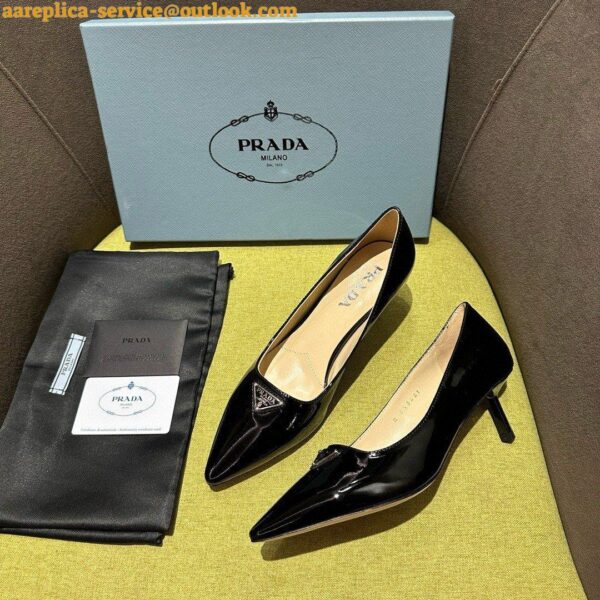 Replica Prada Slingback Pumps 55mm in Black Patent with Crystals Ornament 18