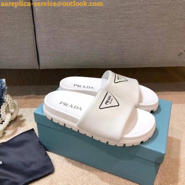 Replica Prada White Leather Slides with Printed Triangle Logo 4