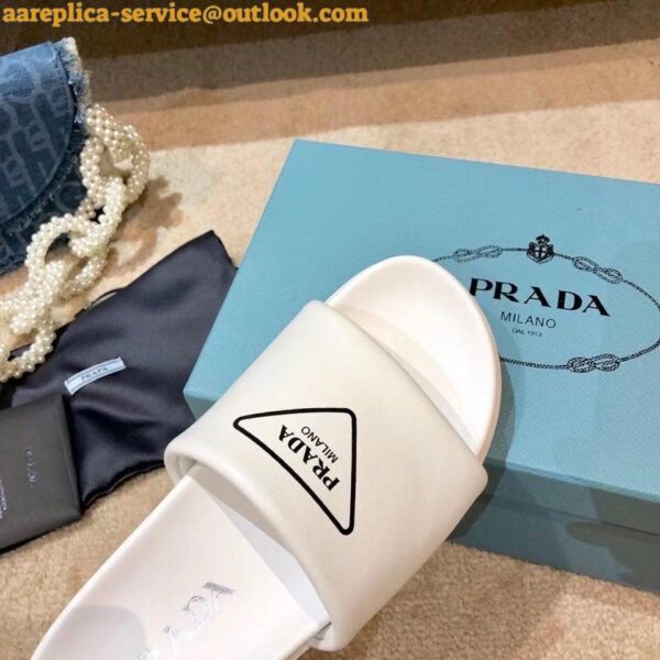 Replica Prada White Leather Slides with Printed Triangle Logo 6