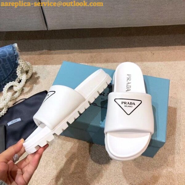 Replica Prada White Leather Slides with Printed Triangle Logo 7