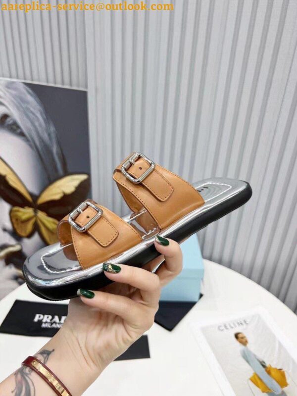 Replica Prada Double-strap Sandals In Brown Leather 6