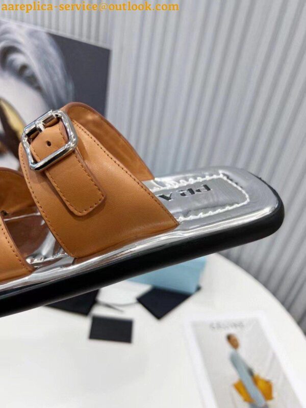 Replica Prada Double-strap Sandals In Brown Leather 7