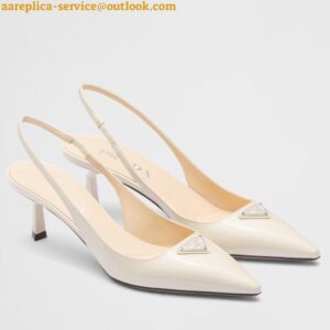 Replica Prada Slingback Pumps 55mm in White Patent Leather