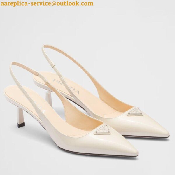 Replica Prada Slingback Pumps 55mm in White Patent Leather 3