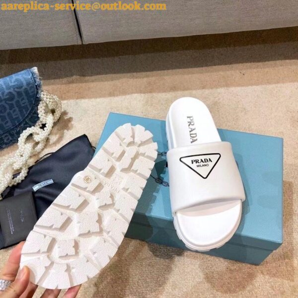 Replica Prada White Leather Slides with Printed Triangle Logo 9