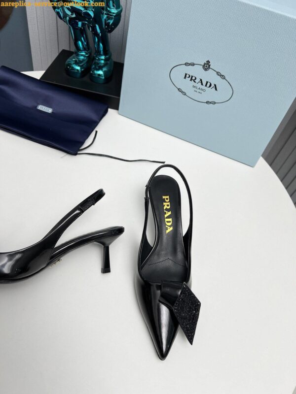 Replica Prada Slingback Pumps 55mm in Black Patent with Crystals Ornament 24