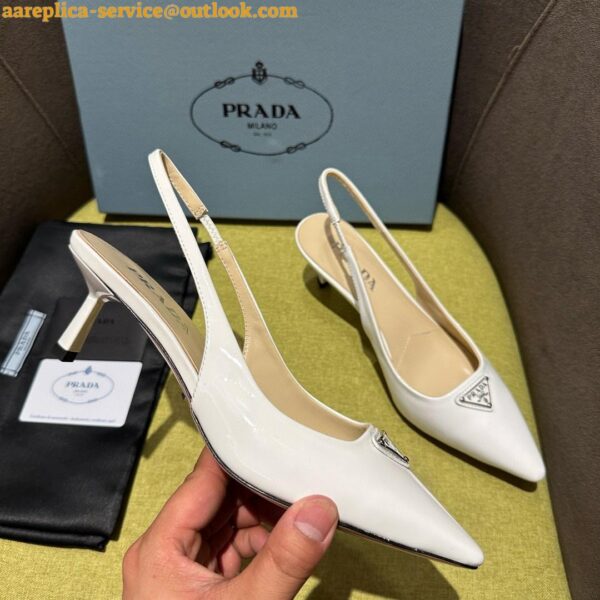 Replica Prada Slingback Pumps 55mm in White Patent Leather 7