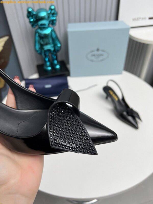 Replica Prada Slingback Pumps 55mm in Black Patent with Crystals Ornament 27