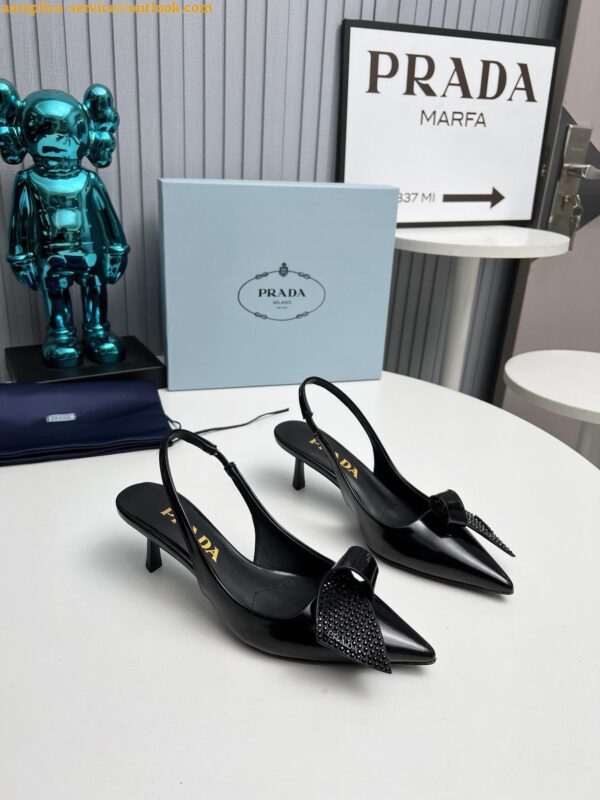 Replica Prada Slingback Pumps 55mm in Black Patent with Crystals Ornament 28