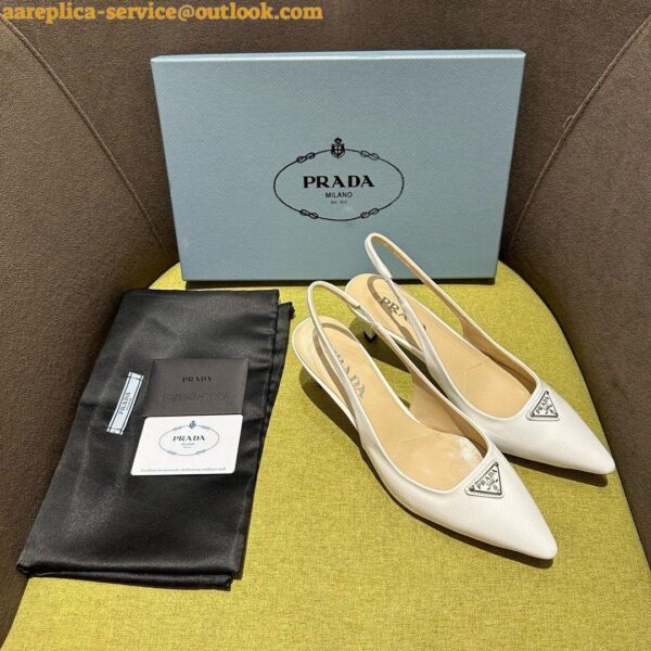 Replica Prada Slingback Pumps 55mm in White Patent Leather 10