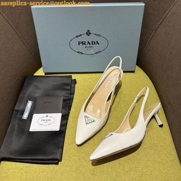 Replica Prada Slingback Pumps 55mm in White Patent Leather 11