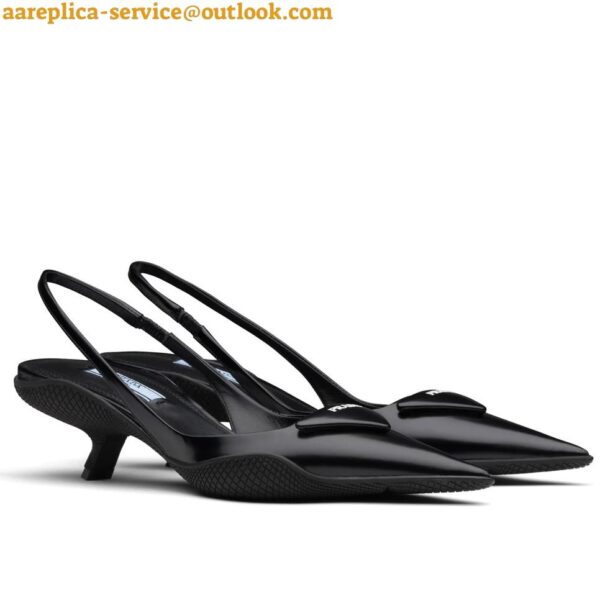 Replica Prada Slingback Pumps 75MM In Black Brushed Leather 4