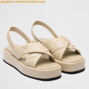 Replica Prada Flatform Sandals In Beige Quilted Nappa Leather 2