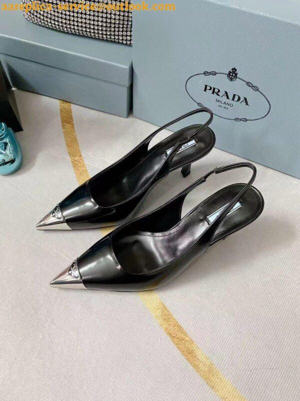 Replica Prada Slingback Pumps 75MM In Black Brushed Leather 13