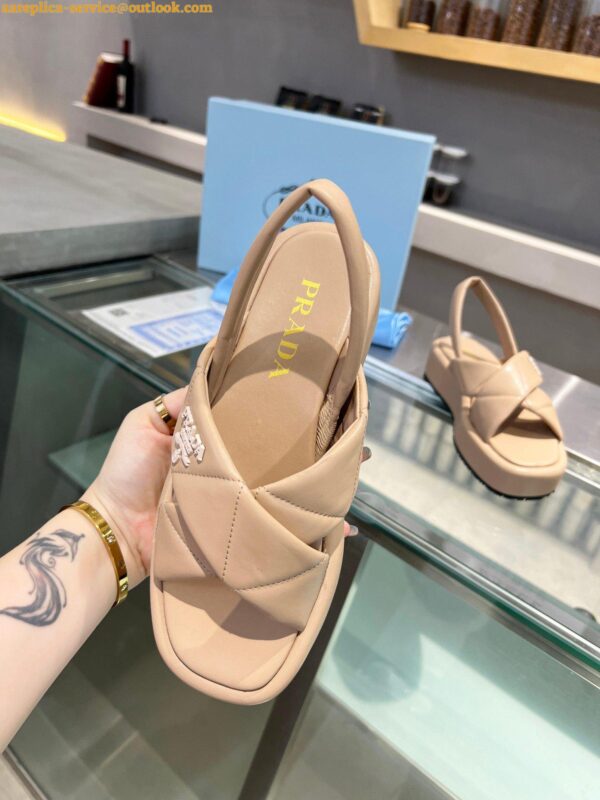 Replica Prada Flatform Sandals In Beige Quilted Nappa Leather 5