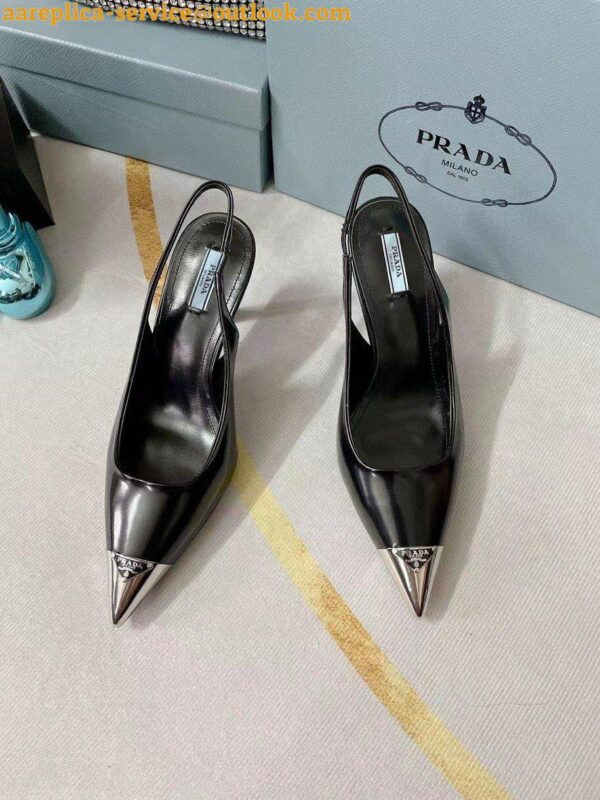 Replica Prada Slingback Pumps 75MM In Black Brushed Leather 15