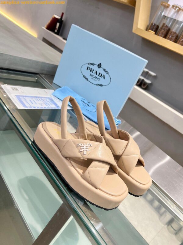 Replica Prada Flatform Sandals In Beige Quilted Nappa Leather 9