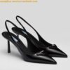 Replica Prada Slingback Pumps 75MM In Black Brushed Leather