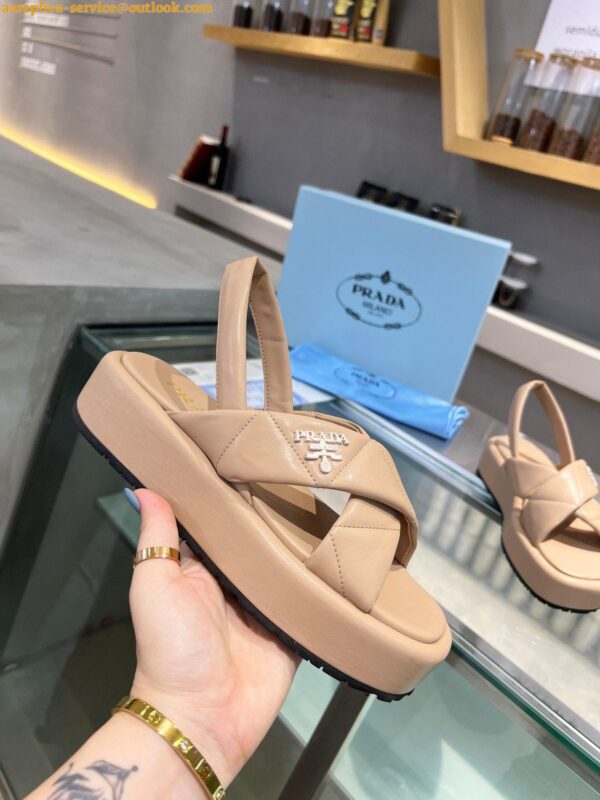 Replica Prada Flatform Sandals In Beige Quilted Nappa Leather 9