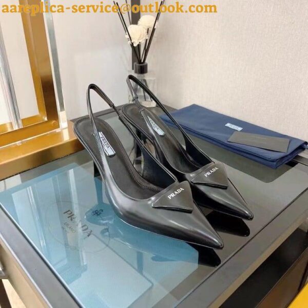 Replica Prada Slingback Pumps 75MM In Noir Brushed Leather 6