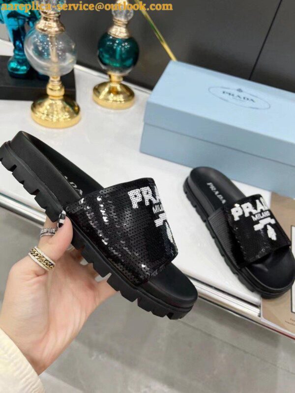 Replica Prada Women's Slides Embroidered With Sequins 8