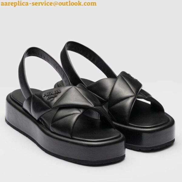 Replica Prada Flatform Sandals In Black Quilted Nappa Leather 4