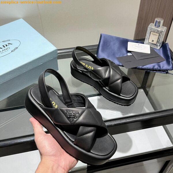 Replica Prada Flatform Sandals In Black Quilted Nappa Leather 5