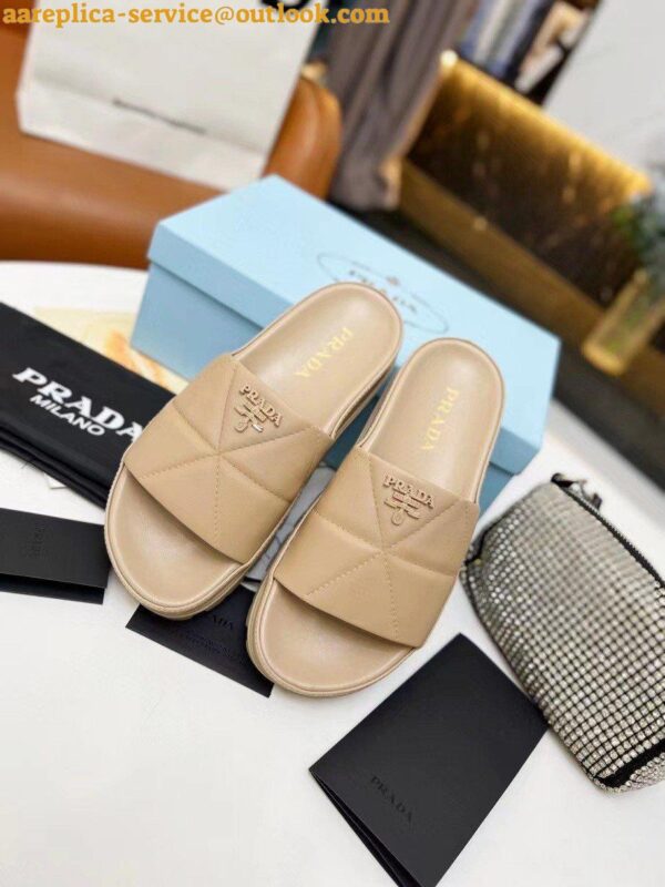 Replica Prada Women's Slides In Beige Quilted Nappa Leather 3