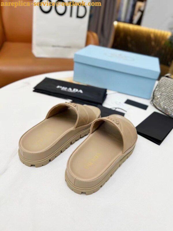 Replica Prada Women's Slides In Beige Quilted Nappa Leather 7