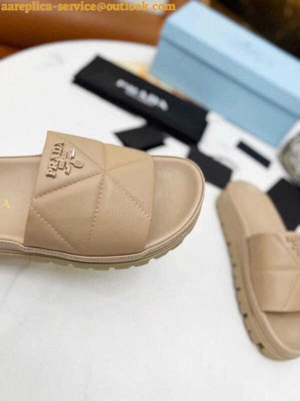 Replica Prada Women's Slides In Beige Quilted Nappa Leather 9