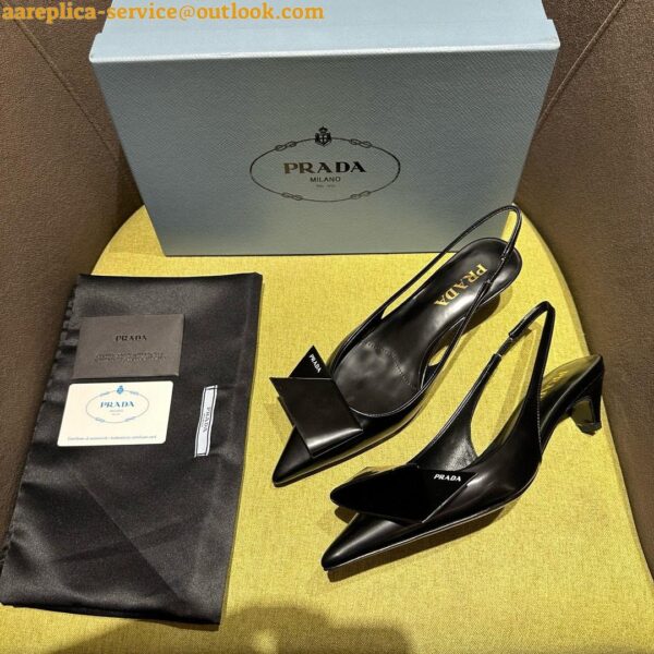 Replica Prada Slingback Pumps In Black Brushed Leather 8