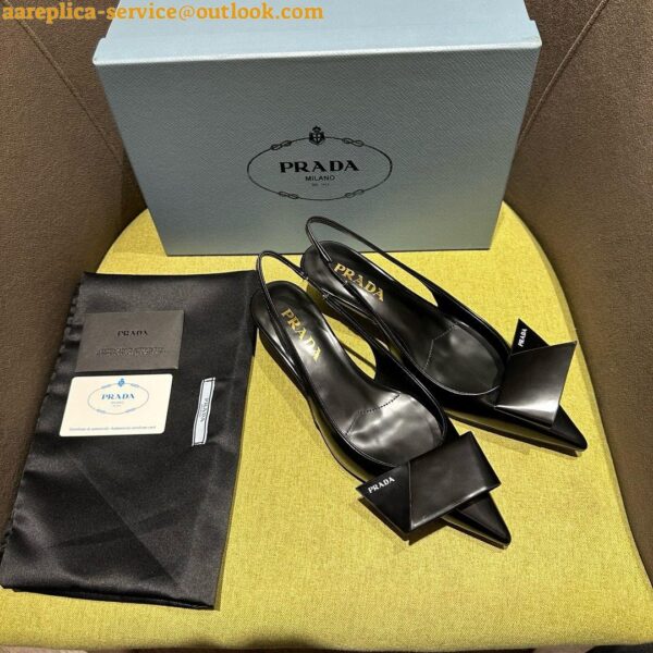 Replica Prada Slingback Pumps In Black Brushed Leather 10