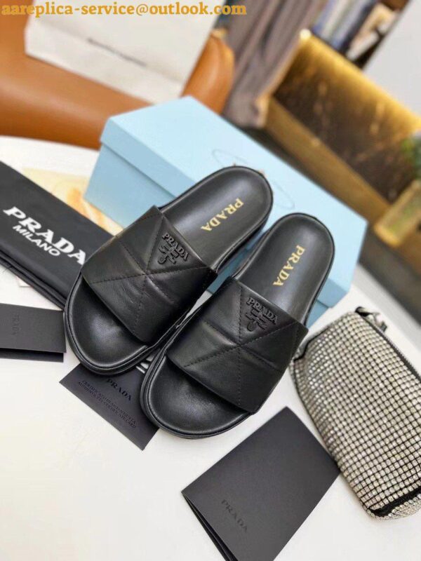 Replica Prada Women's Slides In Black Quilted Nappa Leather 5