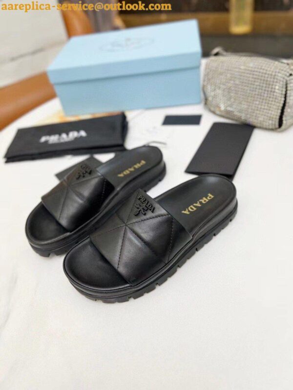 Replica Prada Women's Slides In Black Quilted Nappa Leather 6