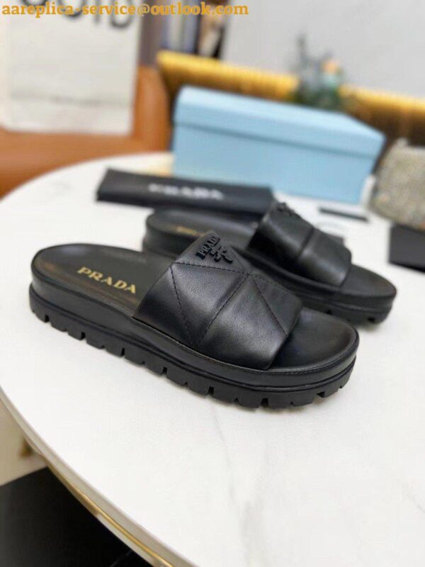 Replica Prada Women's Slides In Black Quilted Nappa Leather 7