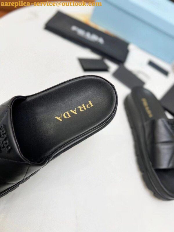 Replica Prada Women's Slides In Black Quilted Nappa Leather 8