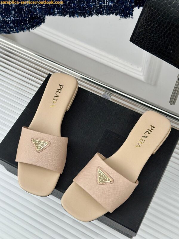 Replica Prada Women's Slides in Beige Saffiano Leather 16