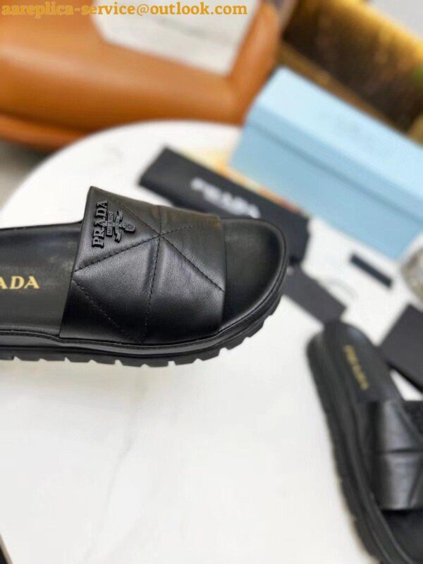 Replica Prada Women's Slides In Black Quilted Nappa Leather 9