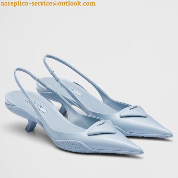 Replica Prada Slingback Pumps In Light Blue Brushed Leather 4