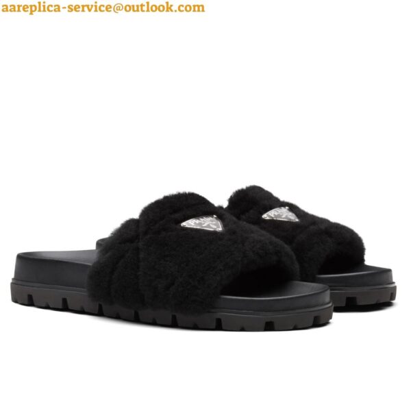 Replica Prada Women's Slides In Black Shearling 3