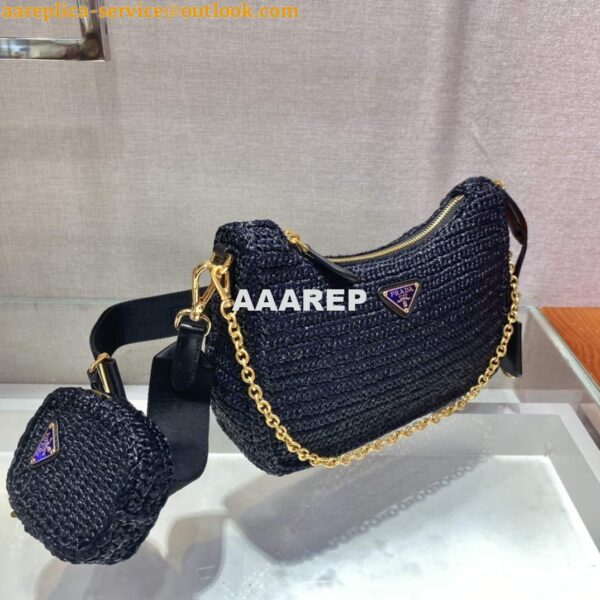 Replica Prada 1BH204 Prada Re-Edition 2005 Raffia Bag in Black 3