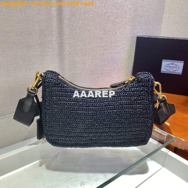 Replica Prada 1BH204 Prada Re-Edition 2005 Raffia Bag in Black 4
