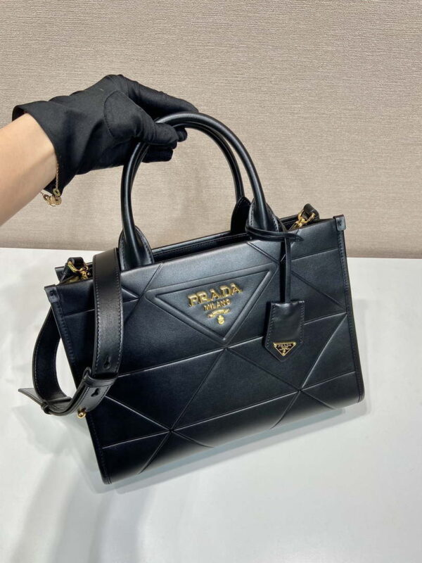 Replica Prada 1BA379 Small leather Prada Symbole bag with topstitching Black 3