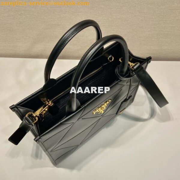 Replica Prada 1BA379 Small leather Prada Symbole bag with topstitching Black 4