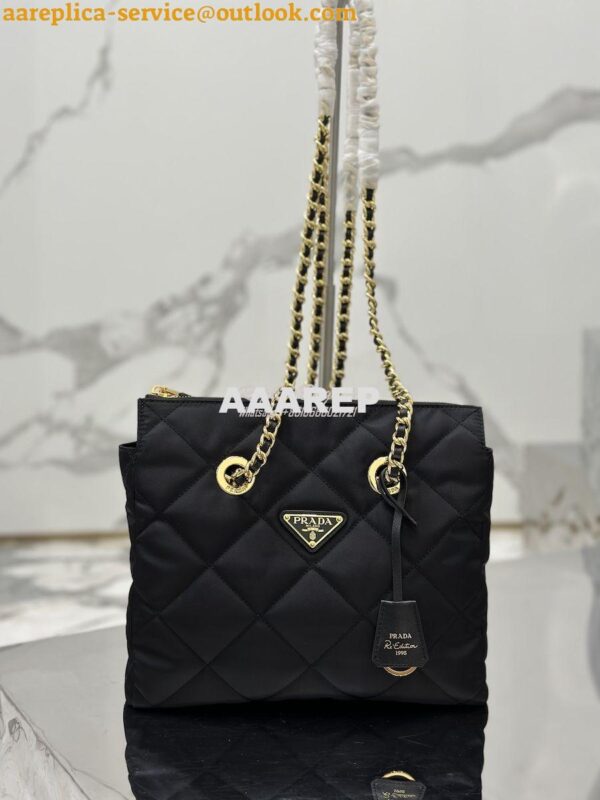 Replica Prada Re-Edition 1995 Chaîne Re-Nylon tote bag 1BG468 Black 3